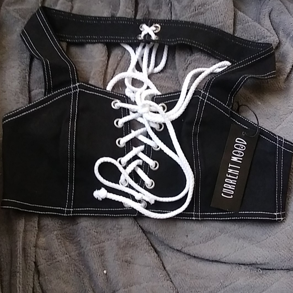 Black Crop Top Corset Zip Up (Dolls Kill)